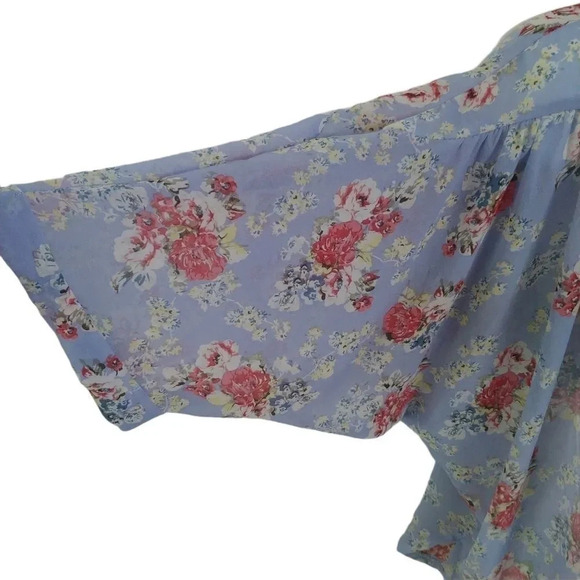 Seduction Dropped Shoulder  Blouse, Blue Floral, M - Picture 6 of 9